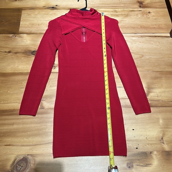 EUC Arden B Red Bodycon Bandage mini Dress Mock Neck Long Sleeve XS - Picture 4 of 7